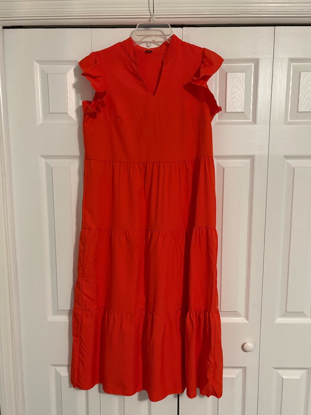 Orange Tiered Ruffle Sleeve Midi Dress size small